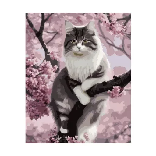 Számozott festő készlet, macska motívum, 40×50 cm, vászon fa kereten