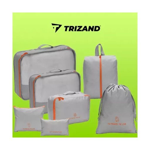 7 részes utazási rendszerező készlet, hálós és cipőtartó táskák, szürke/narancs