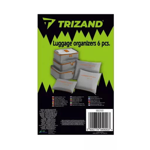 Utazó rendszerező készlet bőröndhöz, 6 db, szürke/narancs, poliészter