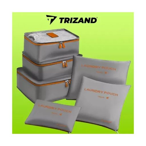 Utazó rendszerező készlet bőröndhöz, 6 db, szürke/narancs, poliészter