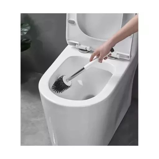 Szilikon WC-kefe tartóval, fali ragasztóval és csipesz, fehér-szürke