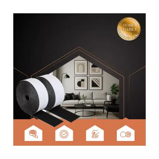 Ruhhy öntapadós tépőzár szalag, fekete, 25 mm x 5 m