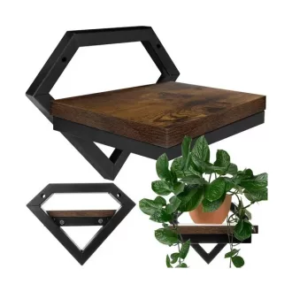   Fali polc loft stílusban, fekete fém gyémánt keret, MDF tálca, 19×23×20 cm