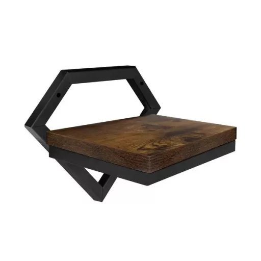 Fali polc loft stílusban, fekete fém gyémánt keret, MDF tálca, 19×23×20 cm