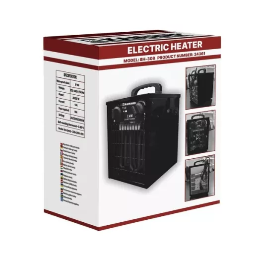 Elektromos ventilátoros hőlégfúvó 3000 W, termosztát, IPX4