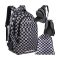 Fekete kockás iskolai hátizsák 30 l cipőzsákkal, oxford 600D