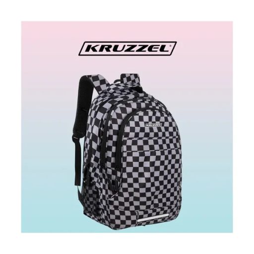 Fekete kockás iskolai hátizsák 30 l cipőzsákkal, oxford 600D