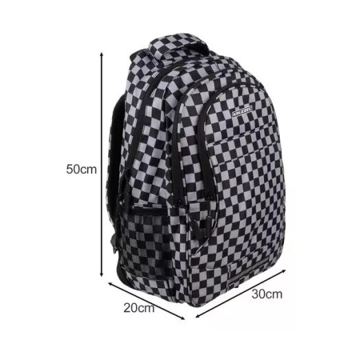 Fekete kockás iskolai hátizsák 30 l cipőzsákkal, oxford 600D