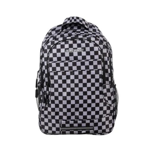 Fekete kockás iskolai hátizsák 30 l cipőzsákkal, oxford 600D