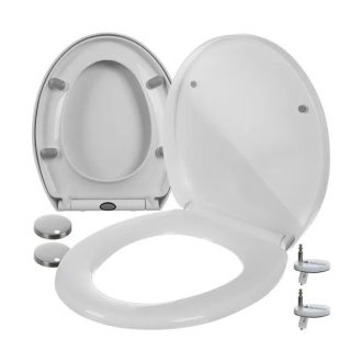   Fehér lecsapódásgátlós, gyorskioldós WC-ülőke, PP, 44×37 cm, univerzális