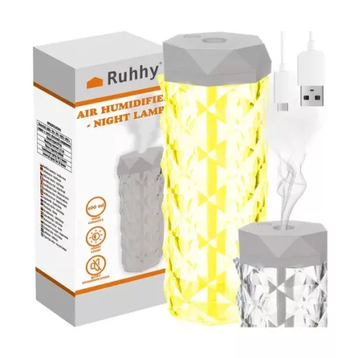 400 ml USB-C ultrahangos párásító rózsa LED éjszakai lámpa, 10 h, RGB fény