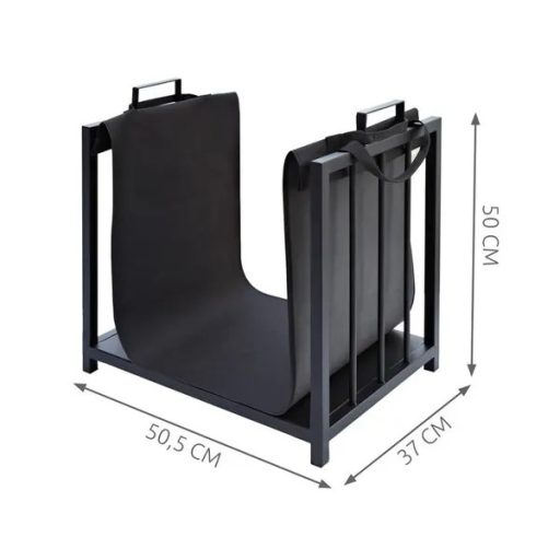 Kaminer 24628 fekete tűzifaállvány 50×37×50 cm, porfestett acél hordtáskával