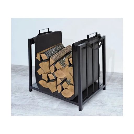 Kaminer 24628 fekete tűzifaállvány 50×37×50 cm, porfestett acél hordtáskával