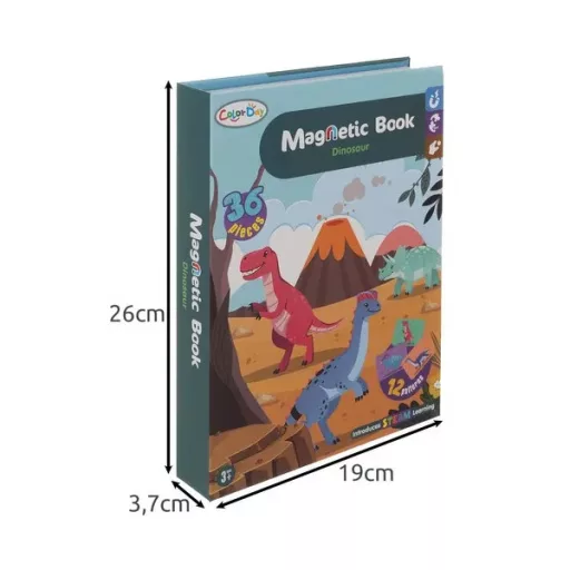 Mágneses könyv-puzzle dinoszaurusz motívummal, 36 mágnes, 26×19 cm