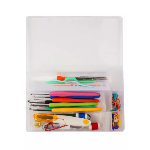 113 darabos horgoló készlet táskával, 9 tű, 40 fonal, multikolor