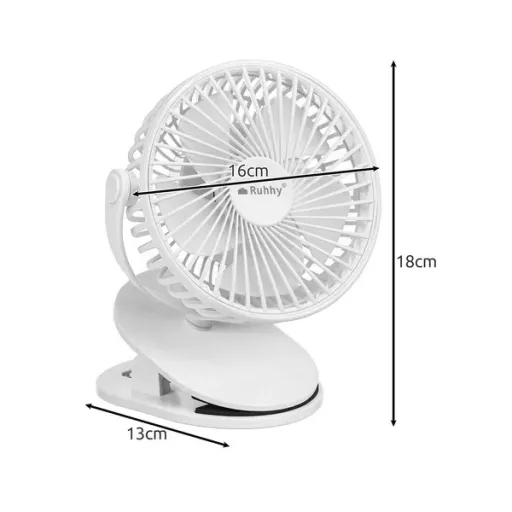 Vezeték nélküli USB-C asztali & csíptetős ventilátor, 1200 mAh, fehér