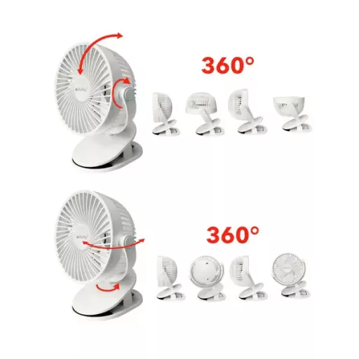 Vezeték nélküli USB-C asztali & csíptetős ventilátor, 1200 mAh, fehér