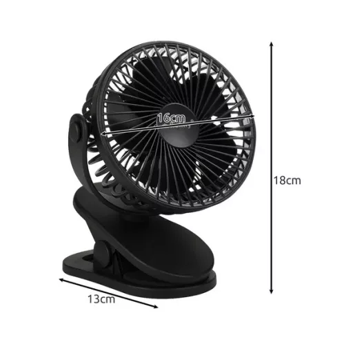 Vezeték nélküli csíptetős asztali ventilátor USB-C 1200 mAh fekete