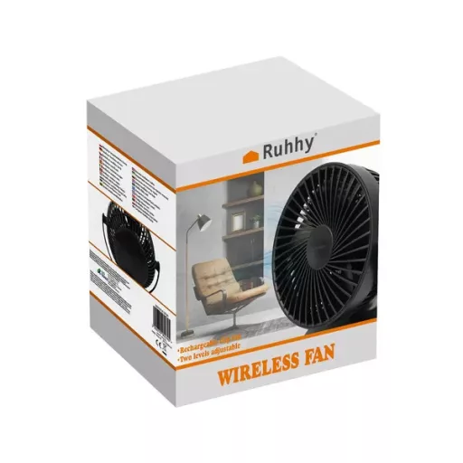 Vezeték nélküli csíptetős asztali ventilátor USB-C 1200 mAh fekete