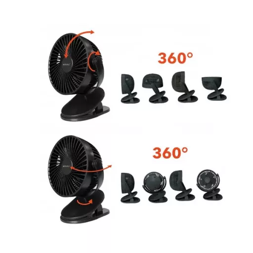 Vezeték nélküli csíptetős asztali ventilátor USB-C 1200 mAh fekete