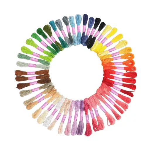 Hímző fonal készlet, 50 szín, poliészter, 8 m, mosógéppel mosható
