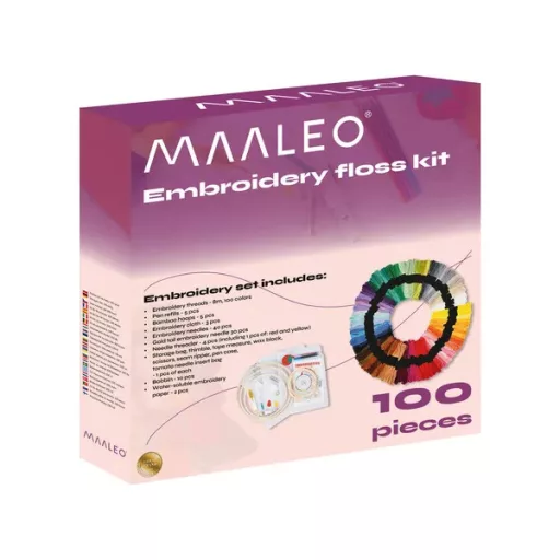 MAALEO 207 részes hímzőkészlet – 100 féle poliészter fonal, bambusz keretek