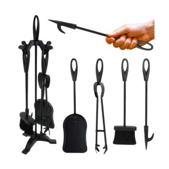   Kaminer 5 az 1-ben kandalló szerszámkészlet, fekete rozsdamentes acél, 42 cm