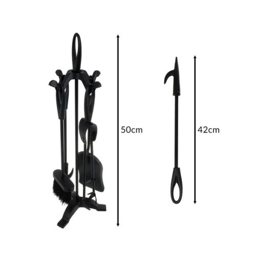Kaminer 5 az 1-ben kandalló szerszámkészlet, fekete rozsdamentes acél, 42 cm