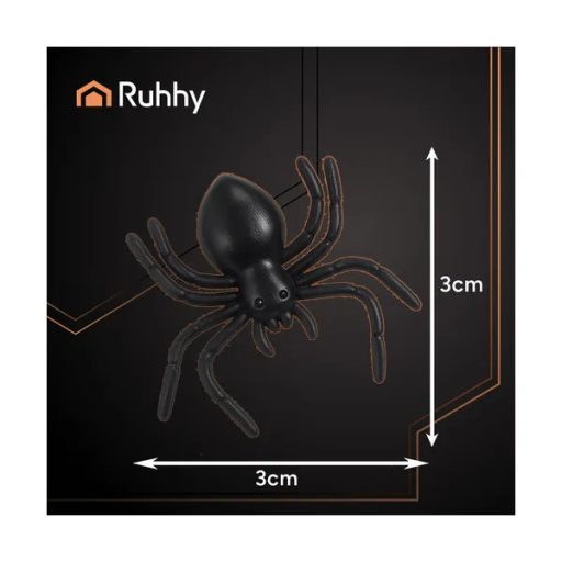 Fekete műanyag dekorációs pókok, 10 db-os készlet, 3×3 cm