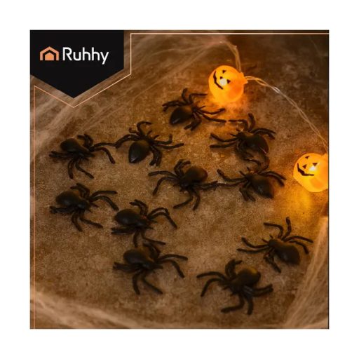 Fekete műanyag dekorációs pókok, 10 db-os készlet, 3×3 cm