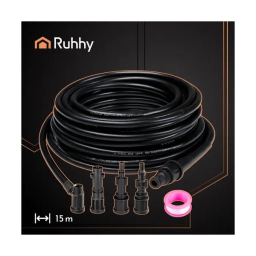 Ruhhy 15 m csőtisztító magasnyomású tömlő, 4 adapterrel, 138 bar