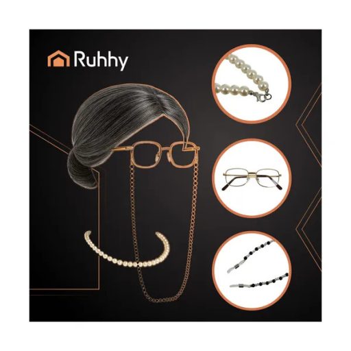 5 részes nagymama jelmez szett – paróka, szemüveg, gyöngysor, sapka