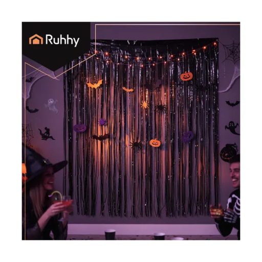 Ruhhy fekete csillogó önragasztó party függöny 100×200 cm PET