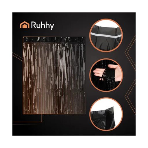 Ruhhy fekete csillogó önragasztó party függöny 100×200 cm PET