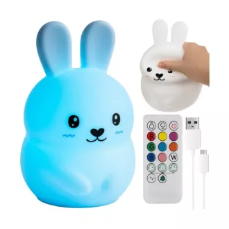   Szilikon RGB LED nyuszi éjjeli lámpa távirányítóval, USB-s, időzítős, 18x11 cm