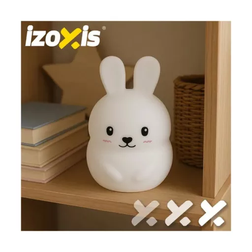 Szilikon RGB LED nyuszi éjjeli lámpa távirányítóval, USB-s, időzítős, 18x11 cm