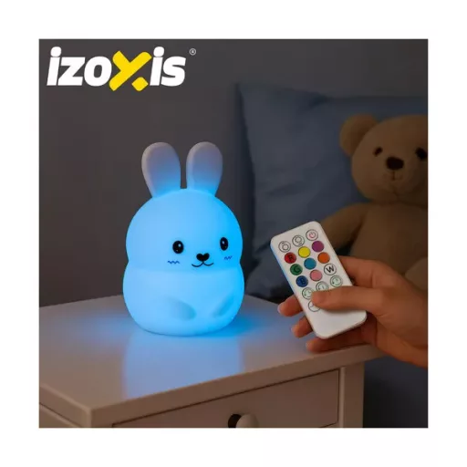 Szilikon RGB LED nyuszi éjjeli lámpa távirányítóval, USB-s, időzítős, 18x11 cm