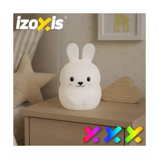Szilikon RGB LED nyuszi éjjeli lámpa távirányítóval, USB-s, időzítős, 18x11 cm