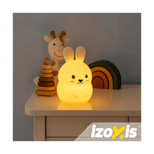 Szilikon RGB LED nyuszi éjjeli lámpa távirányítóval, USB-s, időzítős, 18x11 cm
