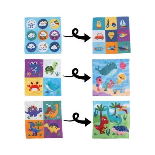 Montessori textil zsebkendőszortírozó doboz babáknak, színes, 0+