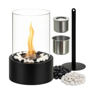   Szabadon álló bioetanol kandalló 28x16 cm, fekete üvegfalakkal