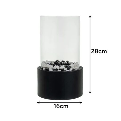 Szabadon álló bioetanol kandalló 28x16 cm, fekete üvegfalakkal