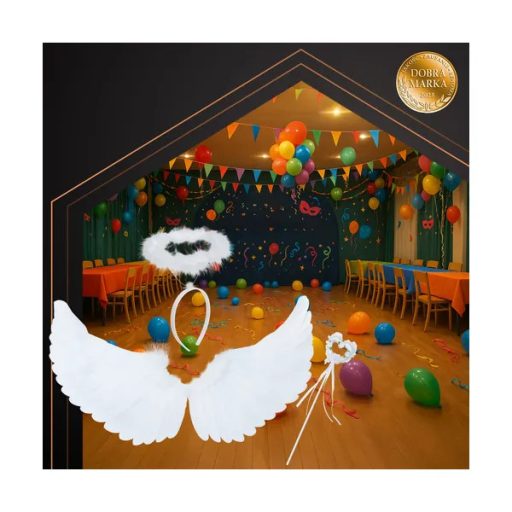 Fehér, 3 részes angyalszárny készlet 60×34 cm glóriával és pálcával