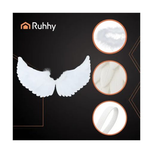 Fehér, 3 részes angyalszárny készlet 60×34 cm glóriával és pálcával