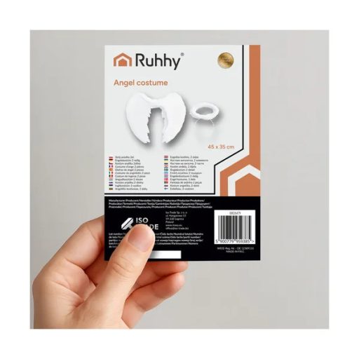 Fehér angyalszárny + glória szett, 42×33 cm, könnyű tollas