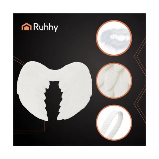 Fehér angyalszárny + glória szett, 42×33 cm, könnyű tollas