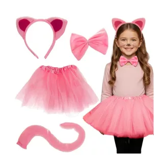   Rózsaszín kislány cica jelmez szett, 4 részes, univerzális (3–10 év)