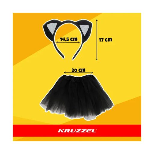 Fekete cica jelmez gyerekeknek, 4 részes szett, 3-10 éves, mosógépben mosható