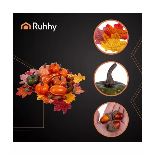 Őszi dekorációs készlet, 50 darabos tök-makk-levél mix, többszínű