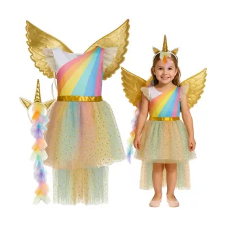   Unikornis jelmez lányoknak 3 részes szett 122-128 cm – ruha, szárny, fejpánt